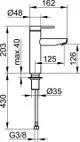 Keuco-Waschtischmischer mit Hebel und Auslauf, verchromt. Maße und Details sind im technischen Zeichnungsformat dargestellt. Ideal für Badezimmerinstallationen.